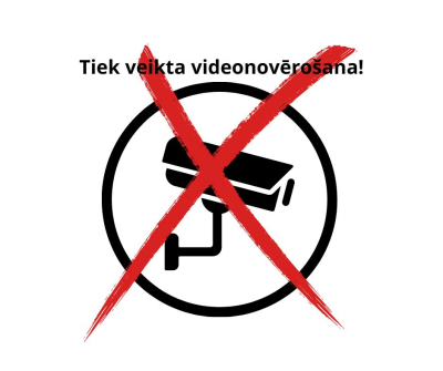 Pārsvītrota videokamera kā simbols neatbilstošai zīmei